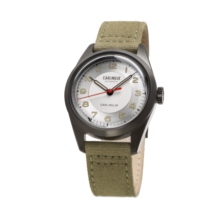 Carlingue Military 01 Acier grisé & Vert kaki bracelet en toile