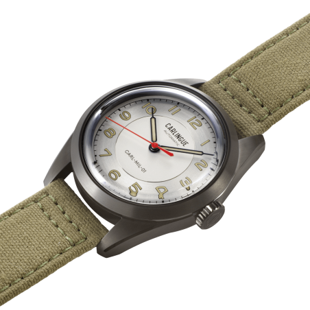 Montre Automatique Carlingue Military 01 Acier grisé & Vert kaki CT-003-A "Toile"