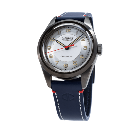 Carlingue Military 01 Acier grisé & Cuir bleu CT-003-A "Cuir"
