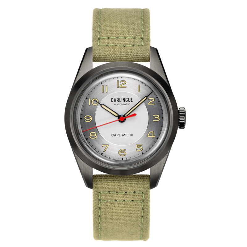 Montre automatique française Military 01 Acier grisé & Vert kaki CT-003-A "Toile"