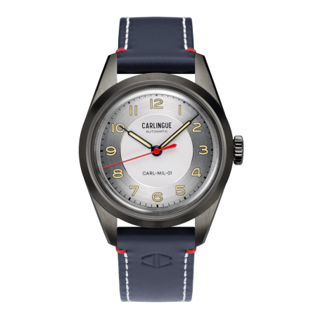 Carlingue Military 01 Acier grisé & Cuir bleu CT-003-A "Cuir"