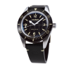 Diver watch Française étanche à 200m  avec boîte en acier, lunette noire et bracelet en cuir noir.