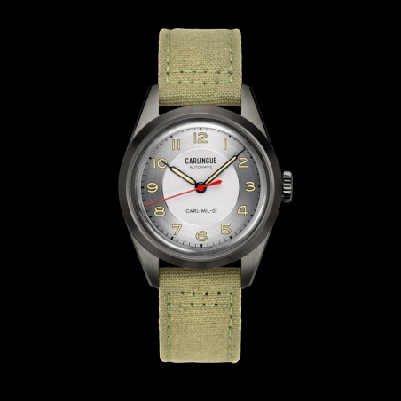 Montre Carlingue Automatique modèle Military 01 Acier grisé & Vert kaki CT-003-A "Toile"