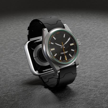 Bracelet modulaire Smartlet One Shadow en acier sablé noir associé à une montre connectée