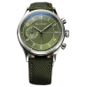 Blackcat Shaka Green, chronographe en acier, cadran vert et bracelet tissu vert.