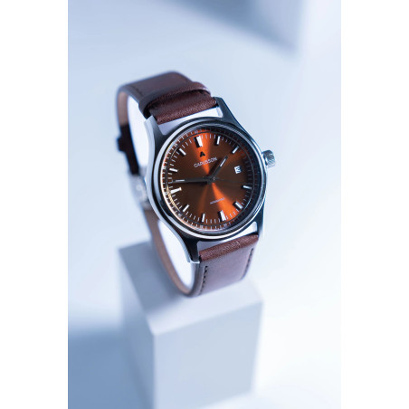 Capusson Havana Brown | French automatic watch, sunburst dial