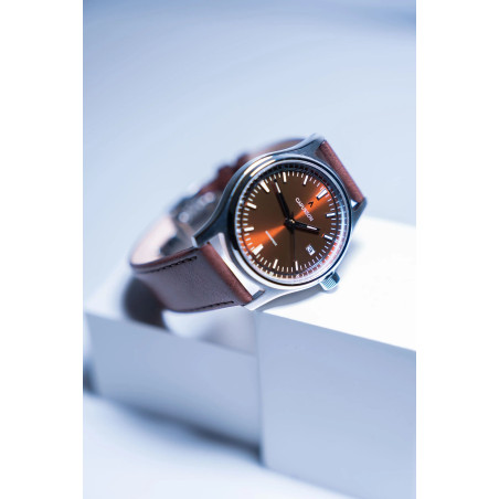 Capusson Havana Brown | French automatic watch, sunburst dial