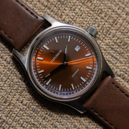 Capusson Havana Brown | French automatic watch, sunburst dial