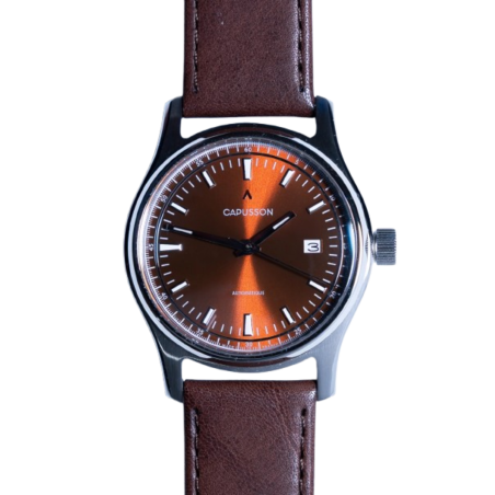 Capusson Havana Brown | French automatic watch, sunburst dial