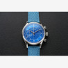 Chronographe pour homme en acier inoxydable. Cadran et bracelet bleus.