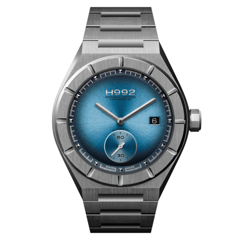 H992 H1 cadran Celestial blue et bracelet en acier avec boucle déployante.