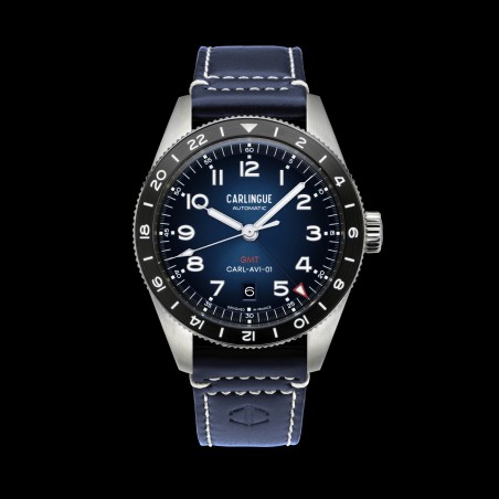 Montre d'aviateur pouvant afficher 3 fuseaux horaires.