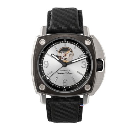Montre automatique Humbert-Droz HD1 Acier marque horlogère française et son cadran coeur ouvert gris argent