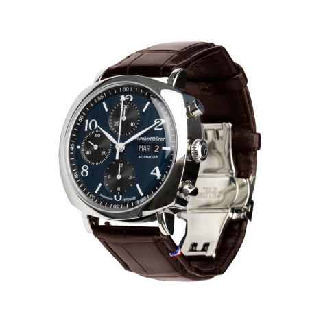 Chronographe Humbert Droz HD6.1 de 41mm en acier et bracelet en cuir véritable.