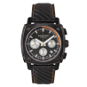 Humbert Droz HD7 Tachymètre Orange, montre en acier noir, cadran gris, noir et orange.